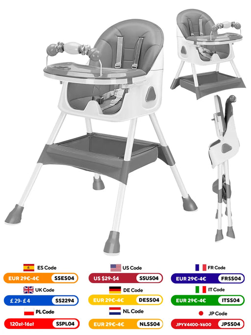 Foldable Baby High Chair 6 Months Plus, with Large Antislip Pad & ToyRack, Easy to Clean Feeding
