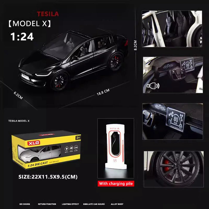 1:24 Tesla X Die-Cast Model – Alloy Pull-Back Car with Sound & Light, Metal Simulation Toy for Kids & Collectors