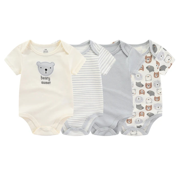 SnuggleTots™ 4-Piece Cotton Baby Romper Set – Soft Summer Outfits for Boys & Girls