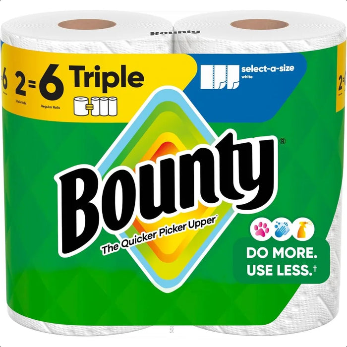 Bounty SelectASize Paper Towels White 2 Triple Rolls = 6 Regular Rolls