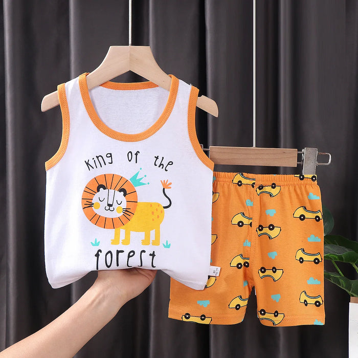 2PCS Kids Summer Outfit Set – Cotton Sleeveless Tank Top & Shorts for Boys and Girls