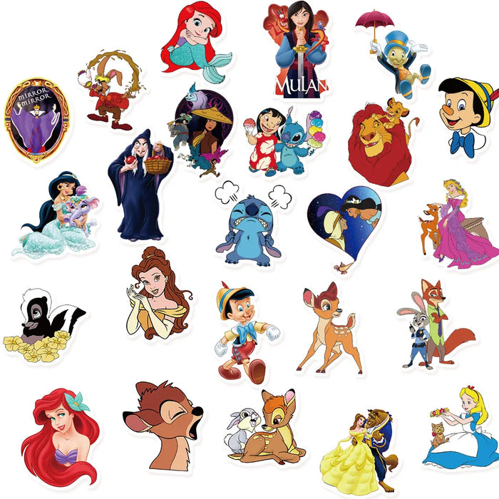 50pcs Disney Mix Cartoon Cute Stitch Micky Princess Stickers