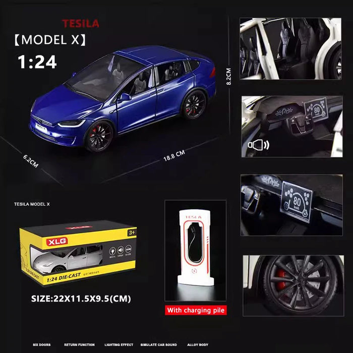 1:24 Tesla X Die-Cast Model – Alloy Pull-Back Car with Sound & Light, Metal Simulation Toy for Kids & Collectors