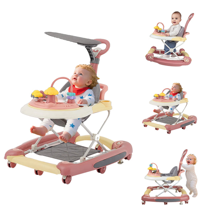 Baby Multi-Functional Adjustable Walker with Canopy – Anti-Rollover Sit-to-Stand Baby Walker & Rocker for Boys and Girls