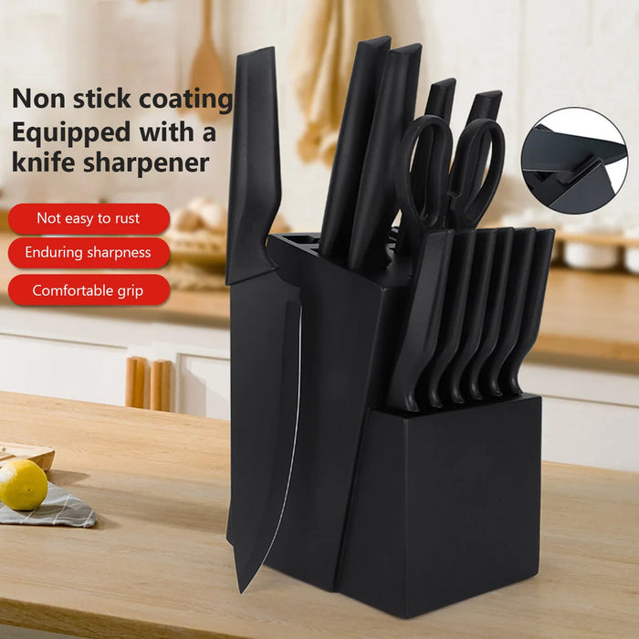 14-in-1 Kitchen Knives Set Stainless Steel Chef Knife Non-stick Slicing Sharp Steak Knife Kitchen Scissors with Knife Holder