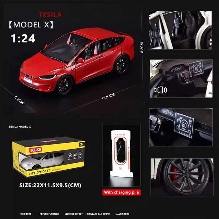 1:24 Tesla X Die-Cast Model – Alloy Pull-Back Car with Sound & Light, Metal Simulation Toy for Kids & Collectors