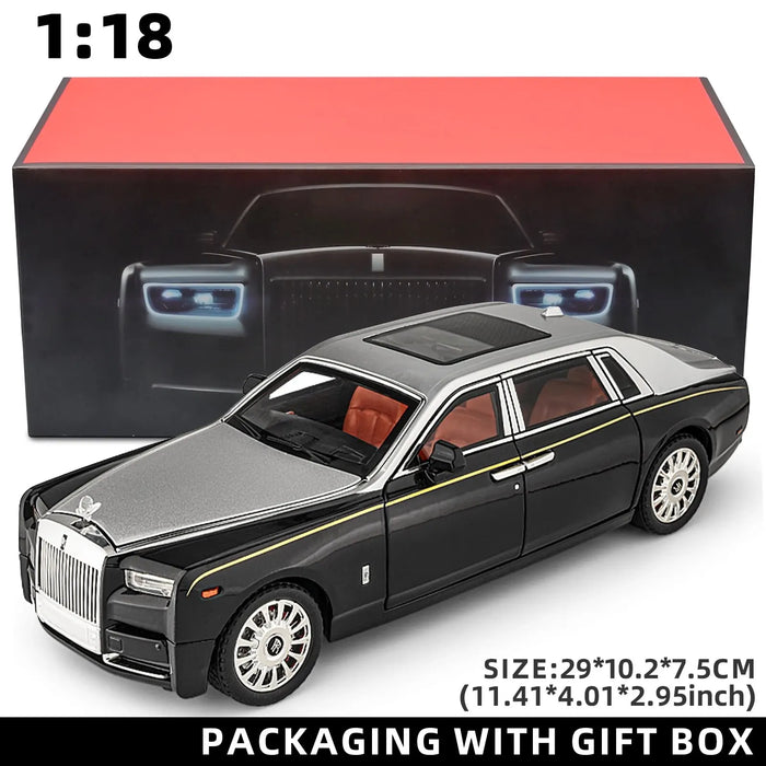 1:18 Rolls-Royce Phantom Die-Cast Model – Zinc Alloy Pull-Back Car with Sound & Light, Realistic Collectible Toy