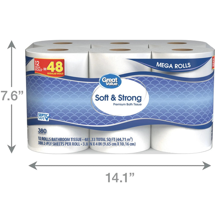 Great Value Soft & Strong Premium Toilet Paper, 12 Mega Rolls 2025 NEW