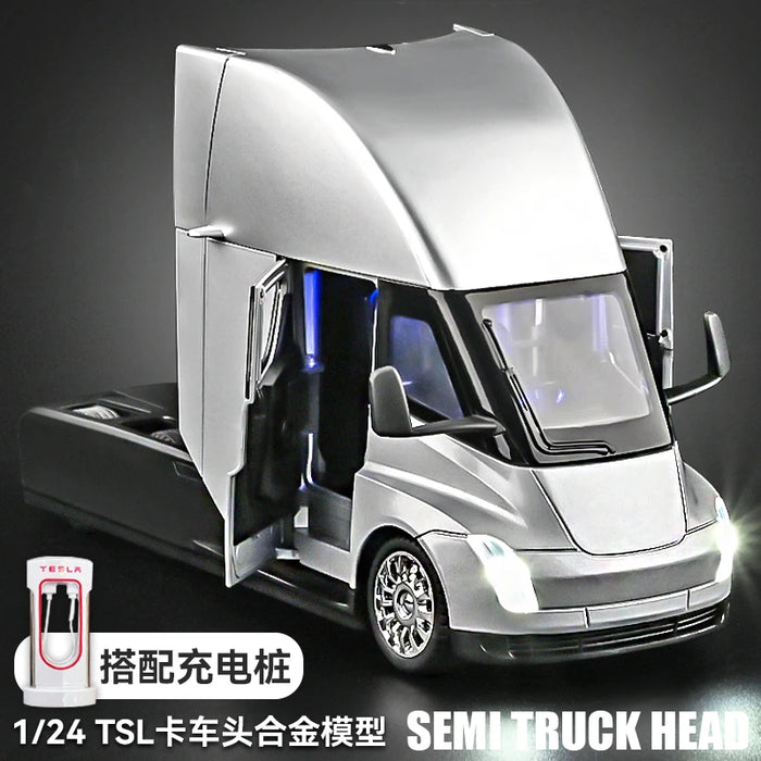 1:24 Tesla Semi Truck Diecast Model – Alloy Toy Vehicle with Sound & Light Features – Collectible Metal Casting for Kids & Adults