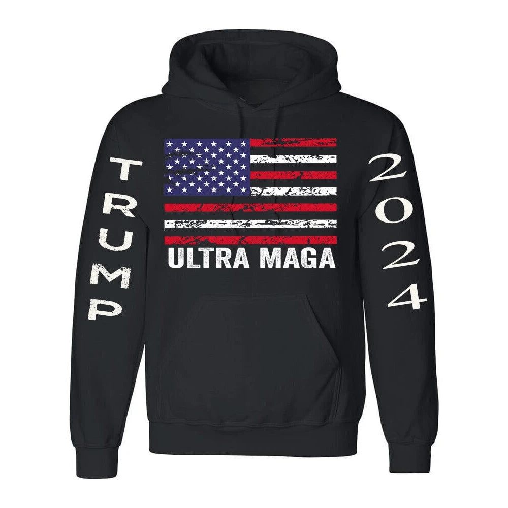 TRUMP 2024 USA Flag Ultra Maga Patriotic Hoodies Long-sleeved Fashion Streetwear