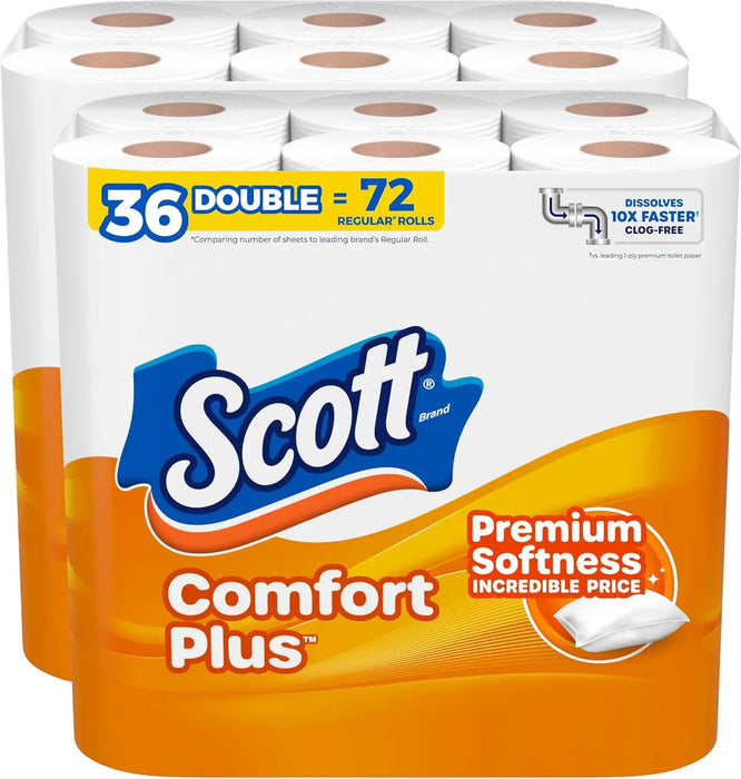 Scott™ 1-Ply Toilet Paper – 12 Double Rolls, 231 Sheets Each, Soft & Septic-Safe Tissue