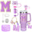 8-Piece Accessories Set for Stanley 30oz & 40oz Tumblers – Silicone Straw Covers, Protective Boot, Handle Charm & Initial Stickers