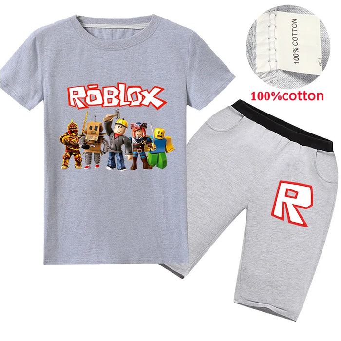 Roblox™ Kids 2-Piece Summer Set – Roblox-Inspired Cartoon T-Shirt & Shorts for Boys & Girls