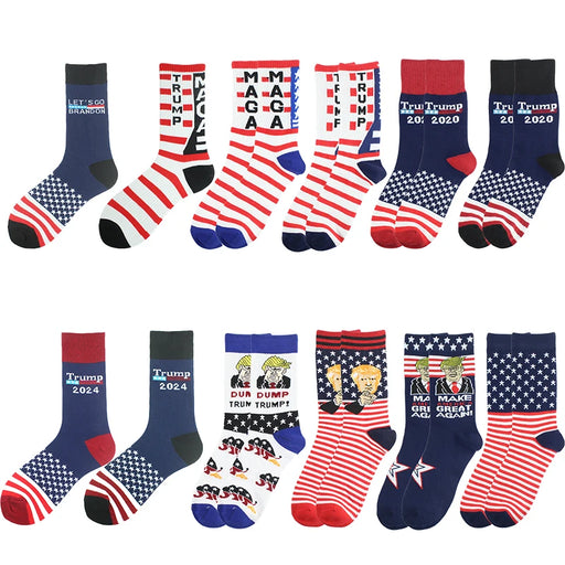 President Donald Trump Socks Novelty Cotton Men Crew American USA Flag