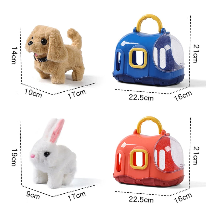 Children Pretend Play Pet Care Set Simulation Electric Plush Stuffed Dog Cat Rabbit Toy