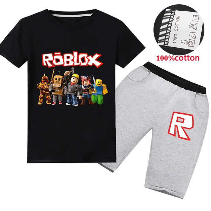 Roblox™ Kids 2-Piece Summer Set – Roblox-Inspired Cartoon T-Shirt & Shorts for Boys & Girls