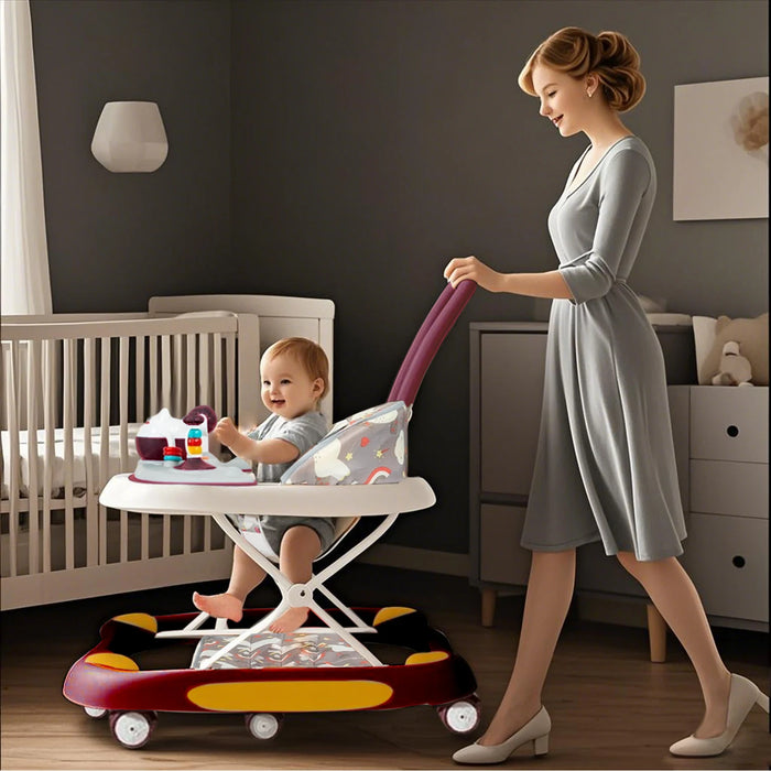 Baby Multi-Functional Adjustable Walker with Canopy – Anti-Rollover Sit-to-Stand Baby Walker & Rocker for Boys and Girls