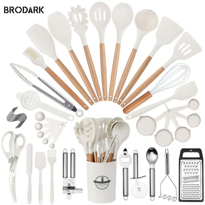 ChefCraft™ 44-Piece Premium Silicone Kitchen Utensil Set – Heat-Resistant Tools with Wooden Handles