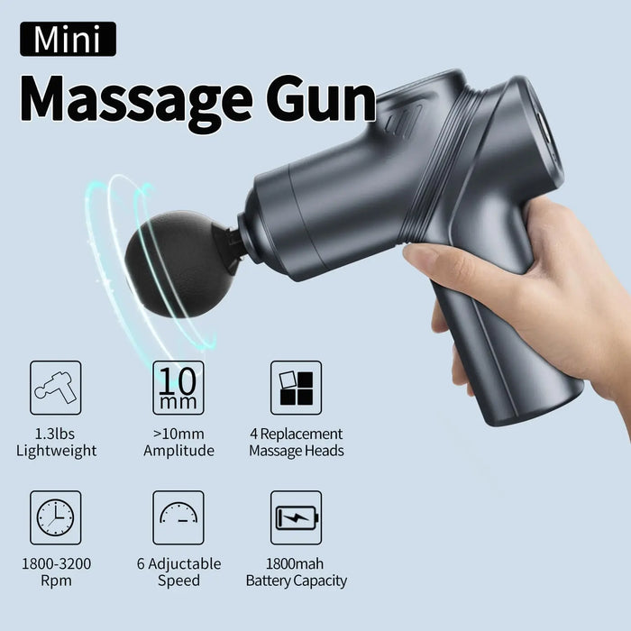 Mini Deep Tissue Massage Gun – Quiet Brushless Motor with 4 Interchangeable Heads | Portable Muscle Massage & Relaxation Device