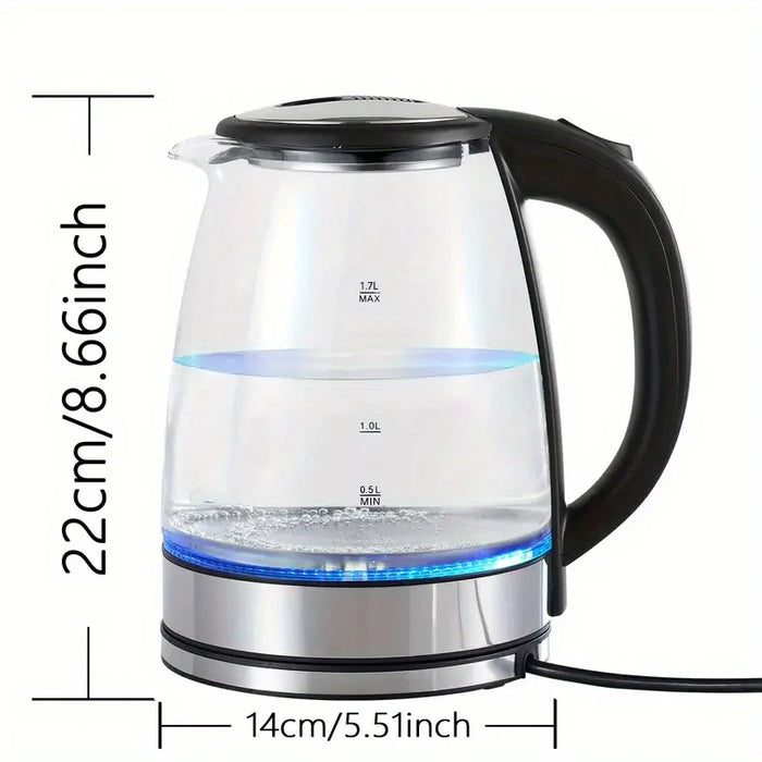 2L Glass Electric Kettle (67.6oz) – 1000W Fast Boiling with Anti-Dry Burn Tech for Kitchen & Dining