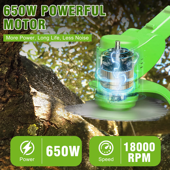 2-in-1 Cordless Electric Grass Trimmer & Lawn Edger – 650W Brushless Motor, 18,000 RPM, 24V Dual Battery Garden Cutter