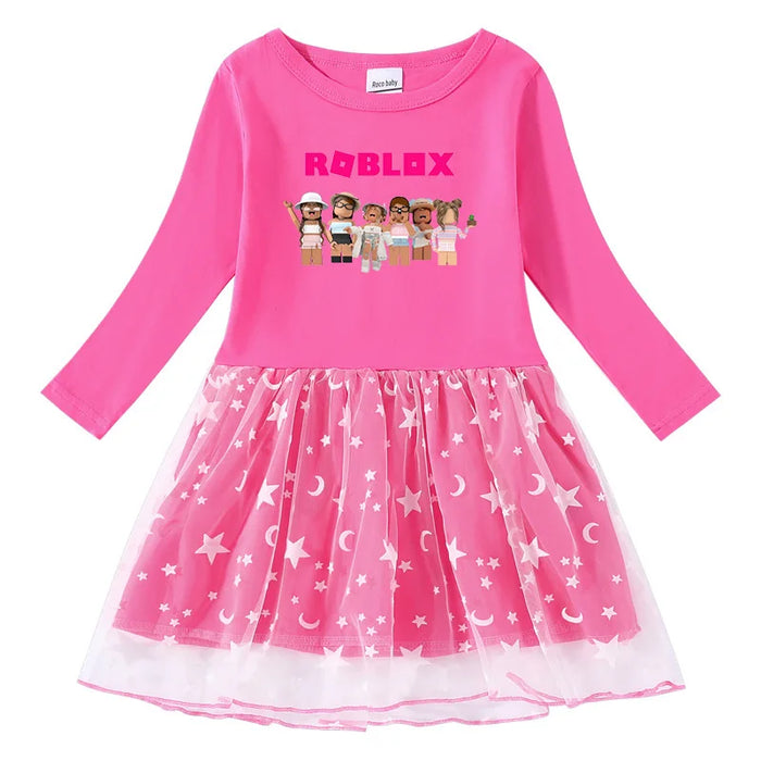 Roblox Princess Dress for Girls – Long Sleeve Cotton Mesh Star & Moon Outfit for Birthdays & Dress-Up
