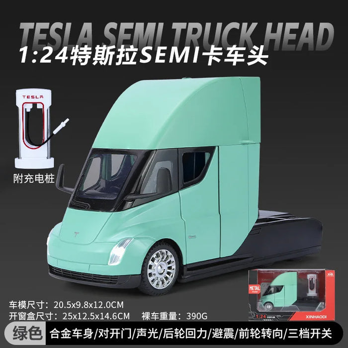1:24 Tesla Semi Truck Diecast Model – Alloy Toy Vehicle with Sound & Light Features – Collectible Metal Casting for Kids & Adults