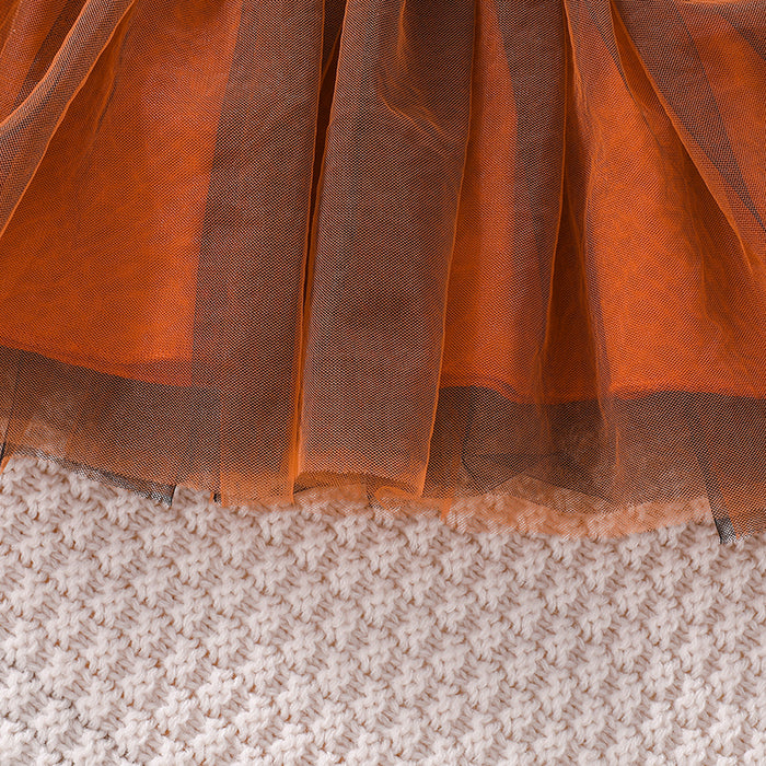 Baby Girl Halloween Outfit Set – Pumpkin Print Romper, Tulle Skirt & Headband (0–24M)