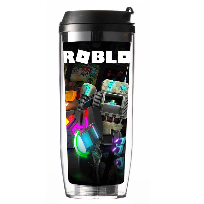 Roblox Double Straw Water Cup – Heat-Insulated Plastic Drink Tumbler for Kids, Game Gift for Birthdays