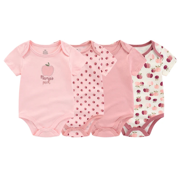 SnuggleTots™ 4-Piece Cotton Baby Romper Set – Soft Summer Outfits for Boys & Girls