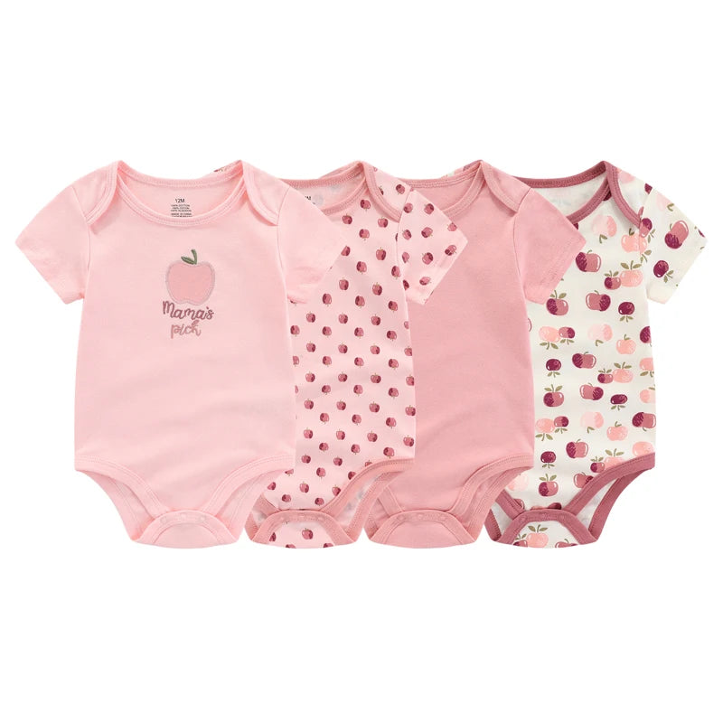 SnuggleTots™ 4-Piece Cotton Baby Romper Set – Soft Summer Outfits for Boys & Girls