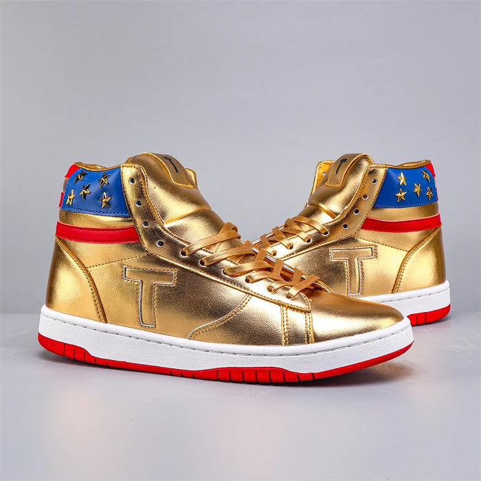 Trump Gold Men's MAGA Sneakers – Patriotic Streetwear Shoes