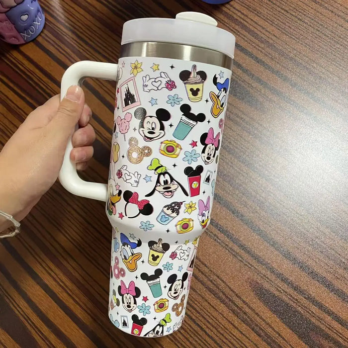 Stitch & Angel 40oz Stainless Steel Tumbler – Cute Cartoon Thermal Mug with Straw & Lid | Hot & Cold Insulated Travel Cup