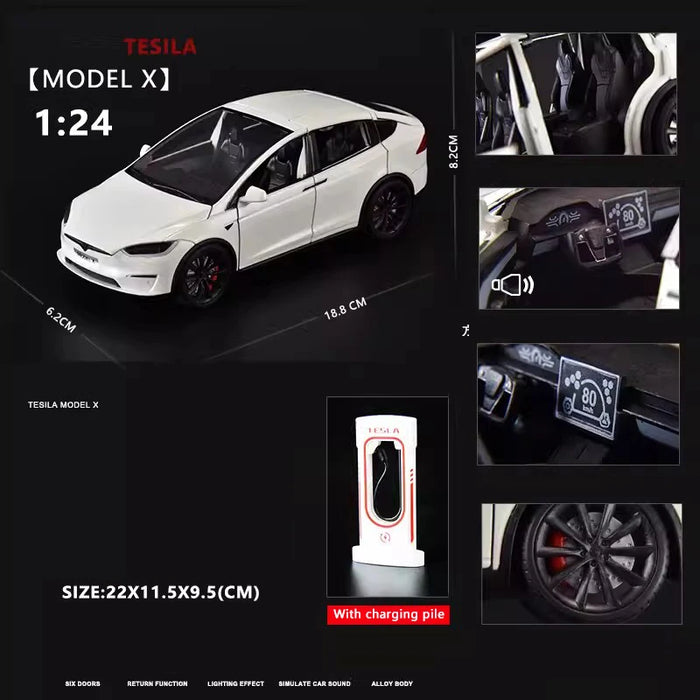 1:24 Tesla X Die-Cast Model – Alloy Pull-Back Car with Sound & Light, Metal Simulation Toy for Kids & Collectors