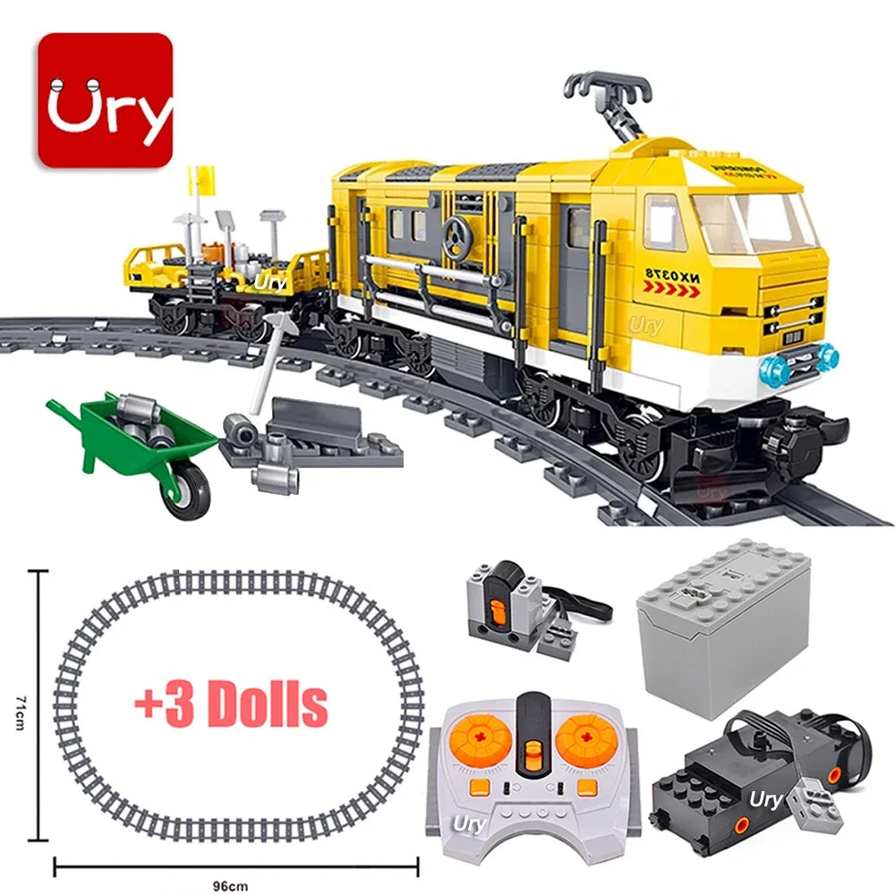 Technical Electric Train Sets City Railway Engineering Tracks Motor RC Car Building Blocks Toys