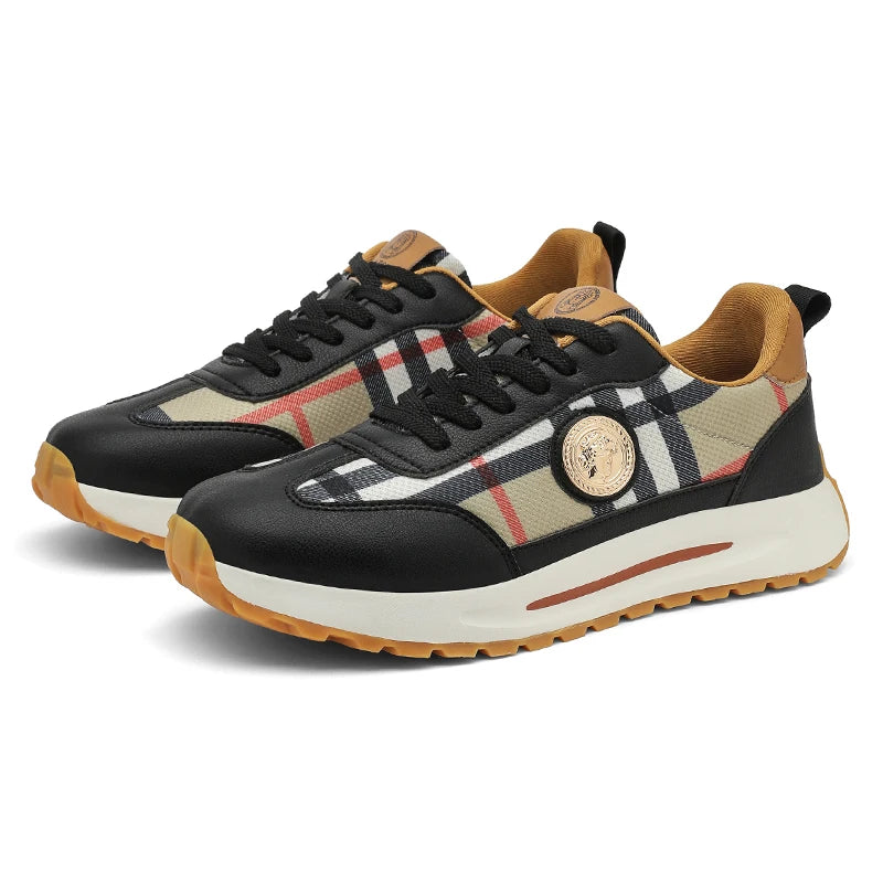 Retro Burberry-Inspired Luxury Sneakers – Classic Plaid Lace-Up Designer Shoes for Men & Women