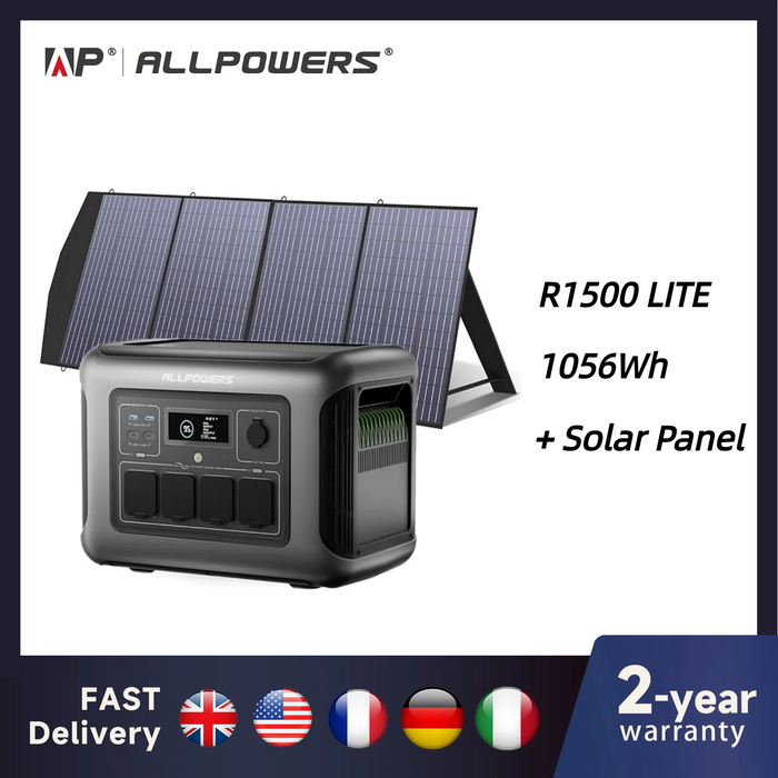 ALLPOWERS R1500 LITE 1056Wh LiFePO4 Portable Power Station – Solar Generator with 100W/200W Panel Option for RV, Camping & Home Backup