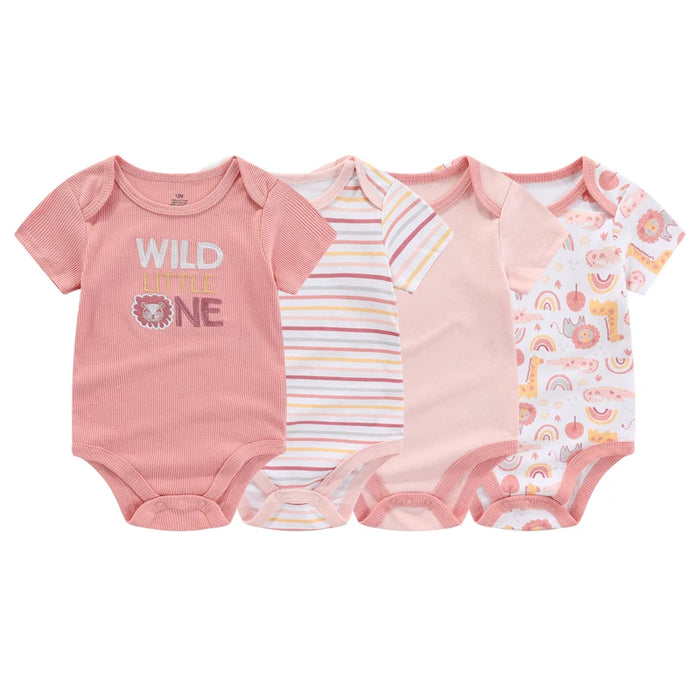 SnuggleTots™ 4-Piece Cotton Baby Romper Set – Soft Summer Outfits for Boys & Girls