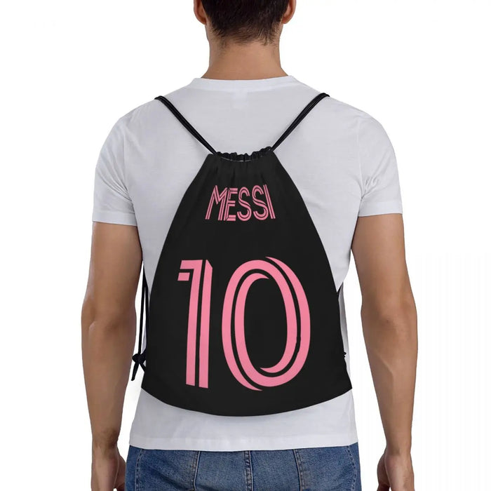 Messi 10 Pink Soccer Drawstring Bag Football Sports Gym Storage Backpack