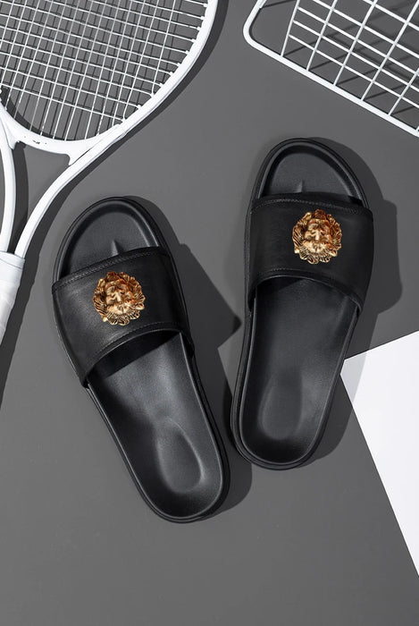 Luxury Fashion Designer Genuine Leather Slippers Handmade Sandals