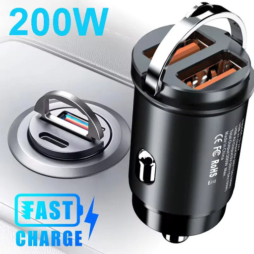 100W/200W Mini Car Charger – QC3.0 PD Fast Charging USB & Type-C Adapter for iPhone, Samsung (12V-24V)