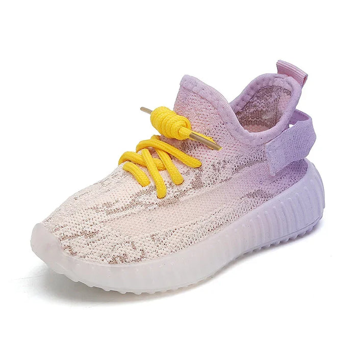 Children’s Yeezy Style Sneakers – Gradient Mesh Lace-Up, Soft Thick Sole Non-Slip Running Trainers