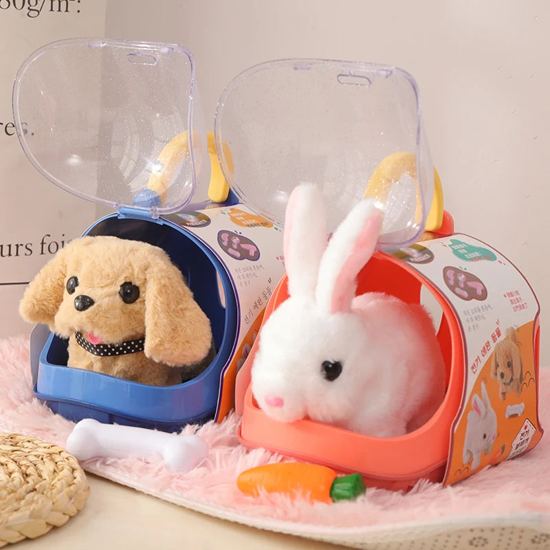 Children Pretend Play Pet Care Set Simulation Electric Plush Stuffed Dog Cat Rabbit Toy