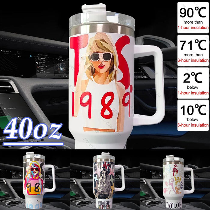 Taylor Swift 40oz Insulated Tumbler Keep Cold Hot Reusable Travel Mug Large Capacity Vacuum Flask for Women Men