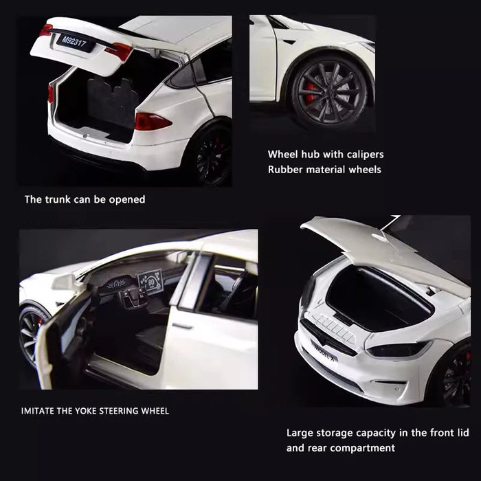 1:24 Tesla X Die-Cast Model – Alloy Pull-Back Car with Sound & Light, Metal Simulation Toy for Kids & Collectors