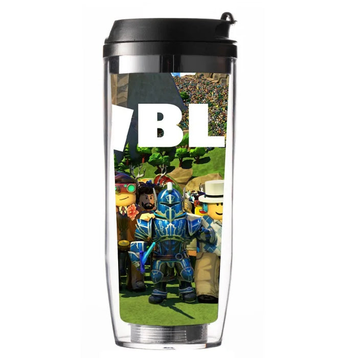 Roblox Double Straw Water Cup – Heat-Insulated Plastic Drink Tumbler for Kids, Game Gift for Birthdays