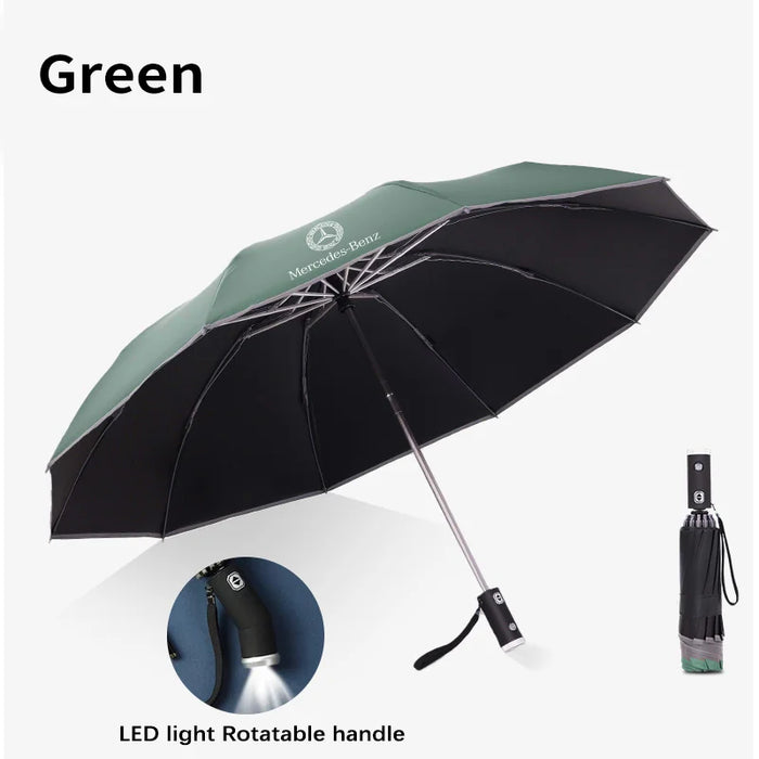 Mercedes™ LED Auto Umbrella – Automatic Windproof Folding Sunshade with Built-In Light, Mercedes-Compatible (A/C/E/S/GLA/GLC/GLK/CLS/ML/Sprinter)