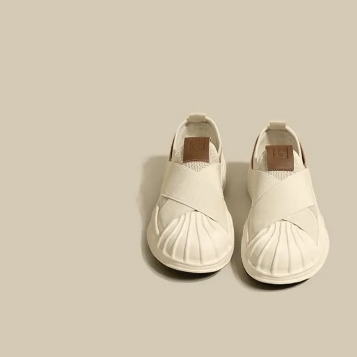 Off-White Black Women’s Slip-On Sneakers – Stylish Mesh Breathable Casual Shoes