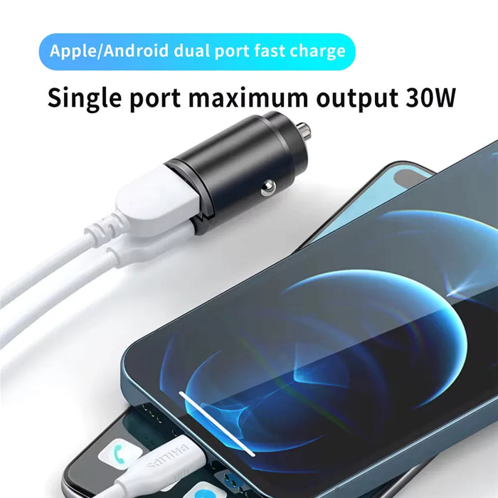 100W/200W Mini Car Charger – QC3.0 PD Fast Charging USB & Type-C Adapter for iPhone, Samsung (12V-24V)