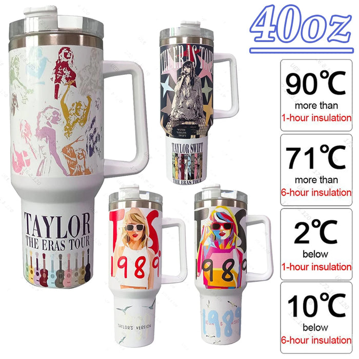 Taylor Swift 40oz Insulated Tumbler Keep Cold Hot Reusable Travel Mug Large Capacity Vacuum Flask for Women Men